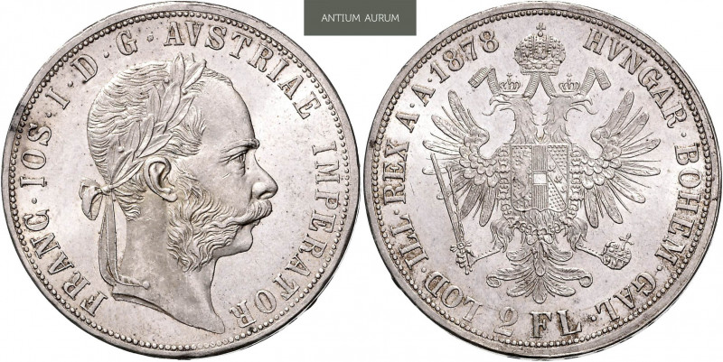 FRANZ JOSEPH I (1848 - 1916)&nbsp;
2 Gulden, 1878, 24,69g, Früh 1377&nbsp;

a...