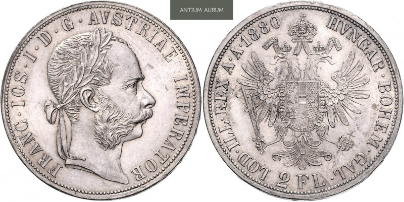 FRANZ JOSEPH I (1848 - 1916)&nbsp;
2 Gulden, 1880, 24,8g, Früh 1379&nbsp;

ab...