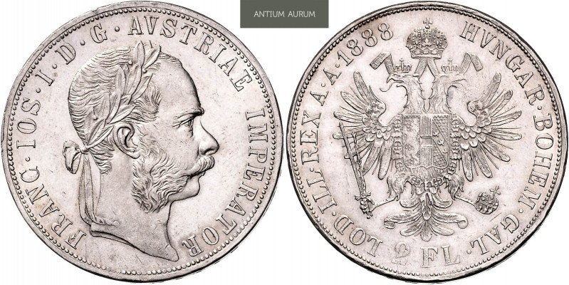 FRANZ JOSEPH I (1848 - 1916)&nbsp;
2 Gulden, 1888, 24,65g, Früh 1387&nbsp;

a...