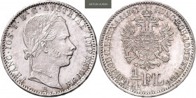 FRANZ JOSEPH I (1848 - 1916)&nbsp;
1/4 Gulden, 1861, 5,32g, B. Früh 1534&nbsp;

about UNC | UNC