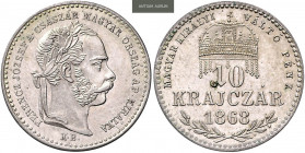 FRANZ JOSEPH I (1848 - 1916)&nbsp;
10 Kreuzer (long inscription), 1868, 1,65g, KB. Früh 1813&nbsp;

UNC | UNC