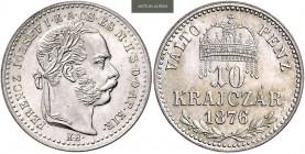 FRANZ JOSEPH I (1848 - 1916)&nbsp;
10 Kreuzer, 1876, 1,64g, KB. Früh 1825&nbsp;

UNC | UNC