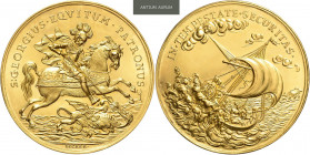 FRANZ JOSEPH I (1848 - 1916)&nbsp;
Gold medal (10 Ducats) St. George (restrike), b. l. , 34,89g, Kremnica. K. W. Becker, 44 mm, Au 986/1000, Husz 29&...