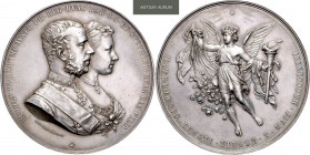 FRANZ JOSEPH I (1848 - 1916)&nbsp;
Silver medal Engagement of the Crown Prince Rudolf and Stephanie of Belgium, 1881, 81,95g, J. Tautenhayn, 55 mm, A...