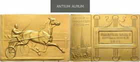 FRANZ JOSEPH I (1848 - 1916)&nbsp;
Gold medal Victory of the Harness Horse Charivari Maba, b. l. (1911), 83g, A. Scharff, Au, 73 x 50 mm&nbsp;

abo...
