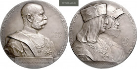 FRANZ JOSEPH I (1848 - 1916)&nbsp;
Silver medal 400th Anniversary of the County of Gorizia being a Part of Austria, 1900, 140,31g, J. Tautenhayn, 65 ...
