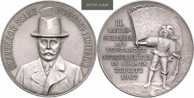 FRANZ JOSEPH I (1848 - 1916)&nbsp;
Silver medal III. Shooting Festival of the German Shooting Club Teplitz, 1907, 24,5g, Brüder Schneider, 38 mm, Ag ...