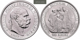 FRANZ JOSEPH I (1848 - 1916)&nbsp;
100 Korona 40th Anniversary of Coronation as Hungarian King (restrike ARTEX), 1907, 33,76g, KB. 37 mm, odražek v p...
