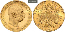 FRANZ JOSEPH I (1848 - 1916)&nbsp;
20 Corona, 1912, 6,77g, Früh 1942&nbsp;

about UNC | about UNC