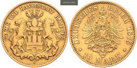 HAMBURG&nbsp;
10 Mark, 1875, 3,92g, J. Jäg 209&nbsp;

VF | VF