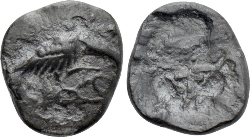 ASIA MINOR. Uncertain. Hemiobol (5th century BC). 

Obv: Bird (eagle?) standin...