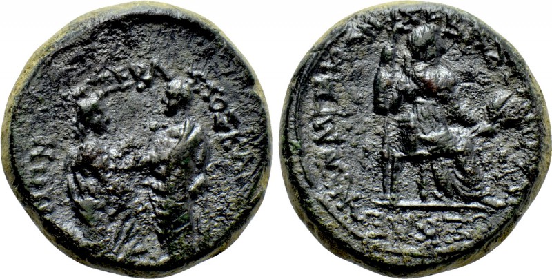 LYDIA. Sardis. Tiberius with Livia (14-37). Ae. Ioulios Kleon and Memnon, magist...