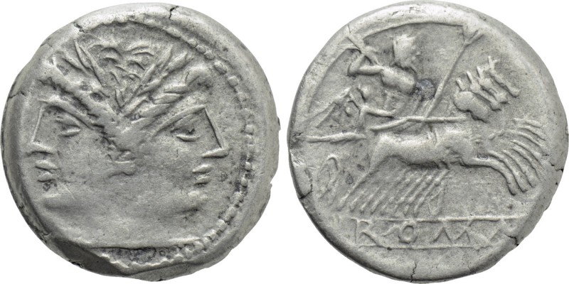 ANONYMOUS. Didrachm or Quadrigatus (Circa 225-214 BC). Rome. 

Obv: Laureate h...