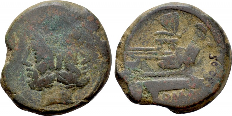 ANONYMOUS. As (Circa 169-158 BC). Rome. 

Obv: Laureate and bearded head of Ja...