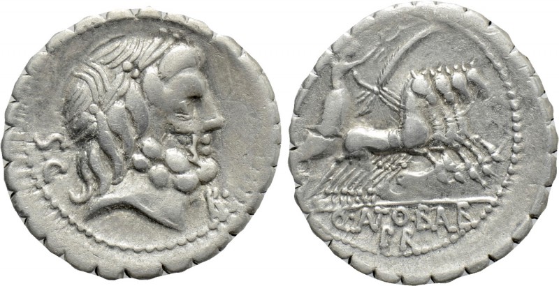 Q. ANTONIUS BALBUS. Serrate Denarius (83-82 BC). Rome. 

Obv: Laureate head of...