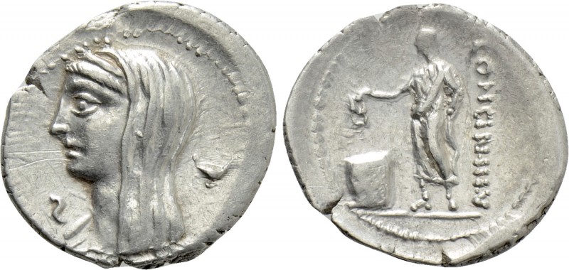 L. CASSIUS LONGINUS. Denarius (63 BC). Rome. 

Obv: Veiled and draped bust of ...