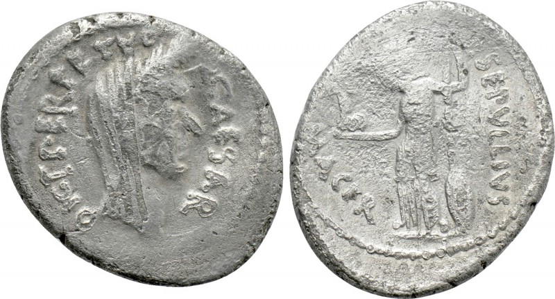 JULIUS CAESAR. Denarius (44 BC). Rome. P. Sepullius Macer, moneyer. Lifetime iss...