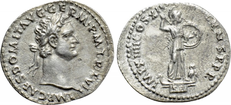 DOMITIAN (81-96). Denarius. Rome. 

Obv: IMP CAES DOMIT AVG GERM P M TR P VI. ...