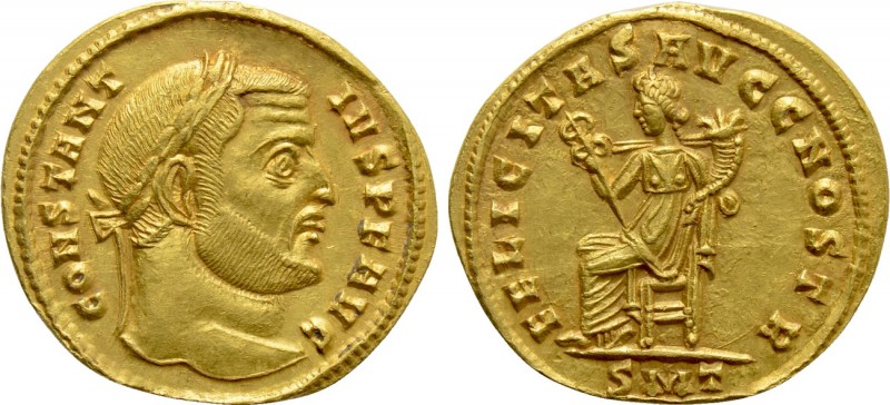 CONSTANTIUS I (305-306). GOLD Aureus. Ticinum.

Obv: CONSTANTIVS P F AVG.
Lau...