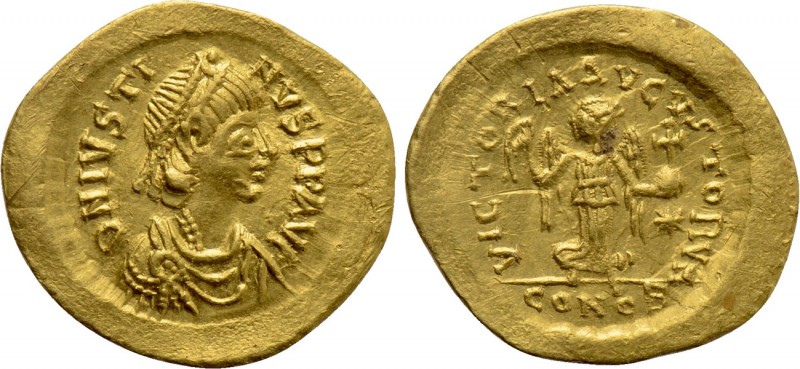 JUSTIN I (518-527). GOLD Tremissis. Constantinople. 

Obv: D N IVSTINVS P P AV...