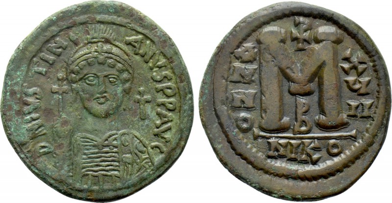 JUSTINIAN I (527-565). Follis. Nicomedia. 

Obv: D N IVSTINIANVS P P AVG. 
He...