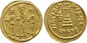 HERACLIUS, HERACLIUS CONSTANTINE and HERACLONAS (610-641). GOLD Solidus. Constantinople.