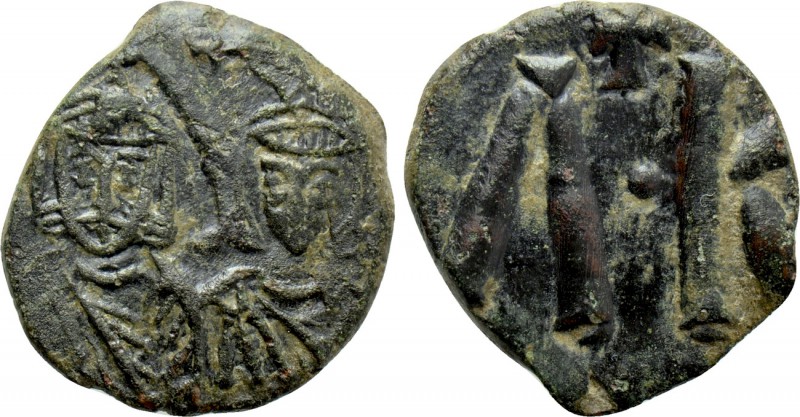 LEO V THE ARMENIAN with CONSTANTINE (813-820). Follis. Syracuse. 

Obv: Crowne...