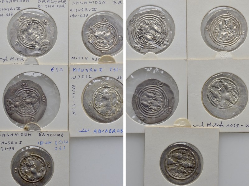 5 Sassanian Drachms of Khusru I and II. 

Obv: .
Rev: .

. 

Condition: S...