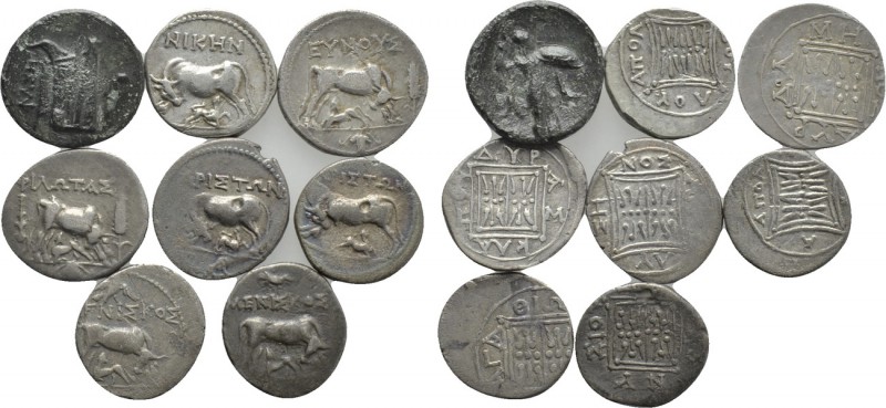 9 Greek Coins. 

Obv: .
Rev: .

. 

Condition: See picture.

Weight: g....