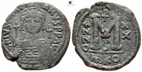 Justinian I AD 527-565. Nikomedia. Follis or 40 Nummi Æ