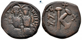 Justin II and Sophia AD 565-578. Uncertain mint. Half Follis or 20 Nummi Æ