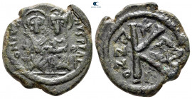 Justin II and Sophia AD 565-578. Uncertain mint, possibly Theoupolis. Half Follis or 20 Nummi Æ