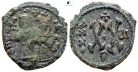 Phocas, with Leontia AD 602-610. Theoupolis (Antioch). Half Follis or 20 Nummi Æ
