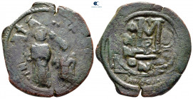 Heraclius, with Heraclius Constantine and Heraclonas AD 610-641. Constantinople. Follis or 40 Nummi Æ