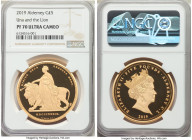 British Dependency. Elizabeth II gold "Una and the Lion" Proof 5 Pounds 2019 PR70 Ultra Cameo NGC, Commonwealth mint, KM-Unl. Mintage: 400. A beautifu...