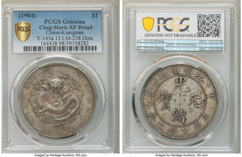Kiangnan. Kuang-hsü Dollar CD 1904 XF Details (Chopmarked) PCGS, Nanking mint, K...