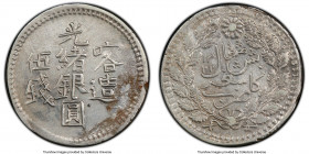 Sinkiang. Kuang-hsü 5 Miscals (5 Mace) AH 1322 (1904) AU Details (Corrosion Removed) PCGS, Kashgar mint, KM-Y19a.1, L&M-724. White surfaces with relay...