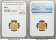Philip V gold Escudo 1734/3 Mo-MF AU53 NGC, Mexico City mint, KM113. Trace luster embellishes this small gold Escudo with very evident overdate.

HID0...