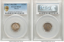 Charles IV 1/2 Real 1798/7 Mo-FM MS65 PCGS, Mexico City mint, KM72, Cal-281. Compelling for its type, the present example finds itself aesthetically r...