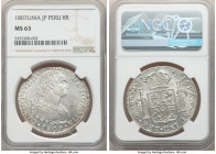 Charles IV 8 Reales 1807 LM-JP MS63 NGC, Lima mint, KM97. A bright white and well struck specimen with notable cartwheel luster.

HID09801242017

© 20...
