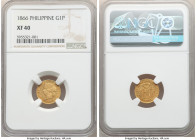 Spanish Colony. Isabel II gold Peso 1866 XF40 NGC, Madrid mint, KM142, Cal-829. A scarcer date of this brief series and an issue that is usually encou...
