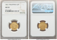 Spanish Colony. Isabel II gold 2 Pesos 1861/0 AU53 NGC, Madrid mint, KM143, Cal-835. A thoroughly pleasing example of this small gold emission reveali...