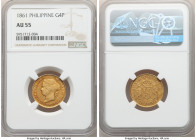 Spanish Colony. Isabel II gold 4 Pesos 1861 AU55 NGC, Madrid mint, KM144, Cal-852. Despite light, honest circulation, the coin at hand displays a most...