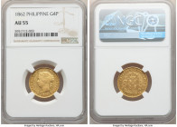 Spanish Colony. Isabel II gold 4 Pesos 1862 AU55 NGC, Manila mint, KM144. An enticing specimen certified just shy of Mint State, displaying reflective...