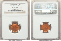 British Colony. Victoria 1/4 Cent 1889 MS65 Red and Brown NGC, KM14. Luxuriously satiny and marked by areas of wateriness to surfaces revealing carefu...