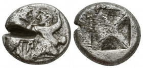 Greek Coins
THRACO-MACEDONIAN REGION, Siris. Circa 525-480 BC. Ar Stater Ithyphallic satyr standing right, right hand 
 grasping right wrist of nymph ...