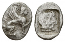 Greek Coins
DYNASTS OF LYCIA. Uvug Circa 470-440 BC . . Uncertain mint. Obv: Sphinx seated right, raising forepaw. Rev: Female head right within pelle...