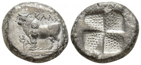 Greek Coins
Bithynia, Kalchedon AR Tetradrachm. Circa 367-340 BC. Rhodian standard. KAΛX, bull standing to left on grain ear; to left, kerykeion and ...