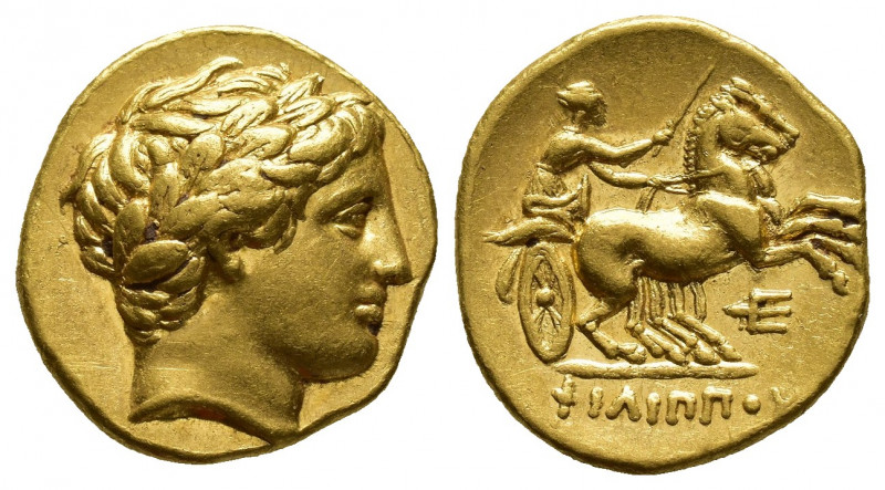 Greek Coins
KINGS of MACEDON. Philip II. 359-336 BC. AV Stater Pella mint. Stru...