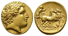 Greek Coins
KINGS of MACEDON.Philip II 359-336 BC Lampsakos.Struck under Philip III Arrhidaios, 323-317 BC Stater AV Laureate head of Apollo right / ...